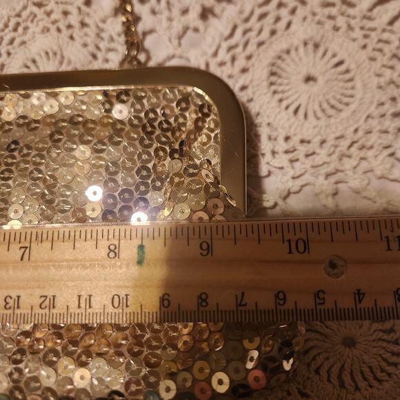 Ann Taylor Loft Metallic Sequined Gold Purse Clutch Evening Bag Holiday Party - Picture 5 of 9